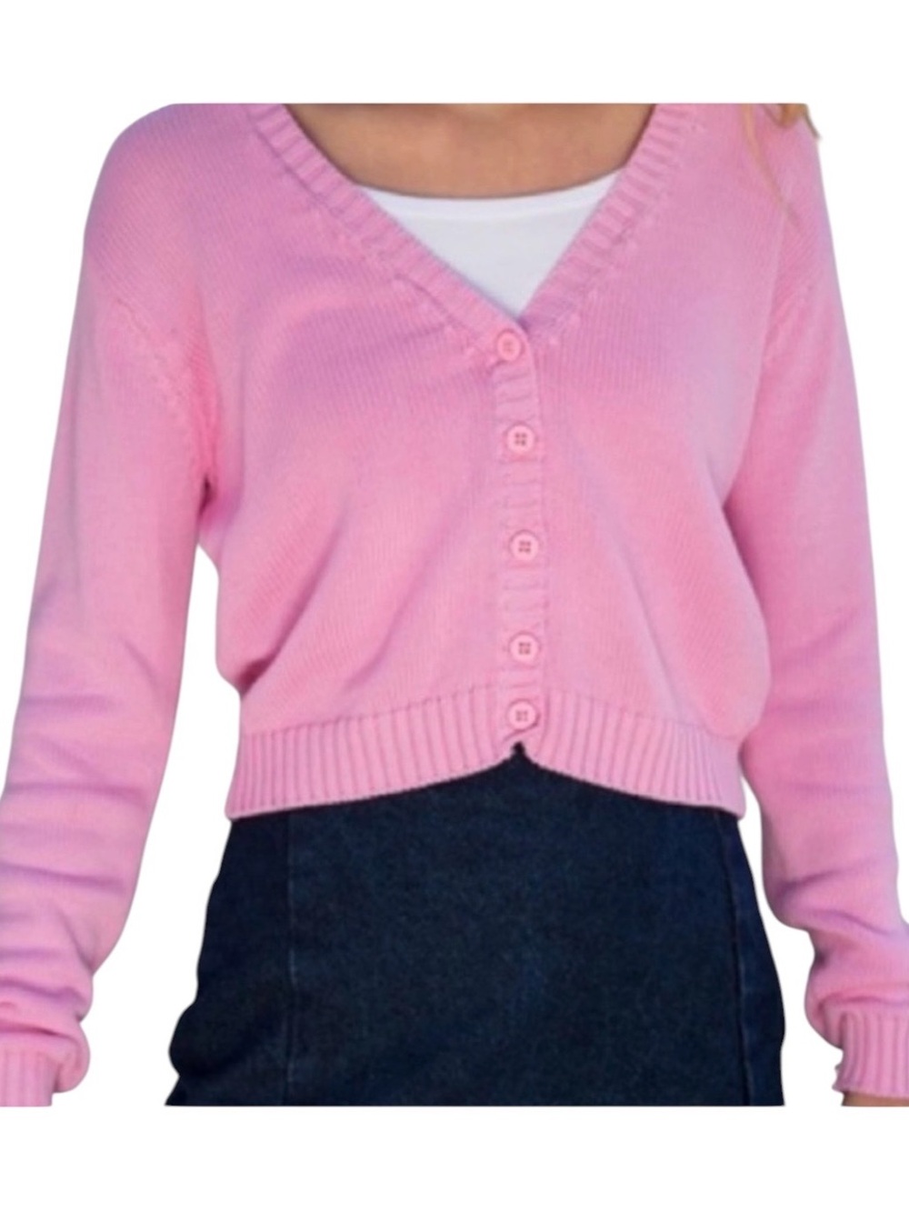 Brandy Melville Bubblegum Pink Cropped Cardigan Sweater Vneck S M